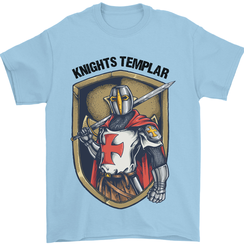 Knights Templar St Georges Day England Mens T-Shirt Cotton Gildan Light Blue