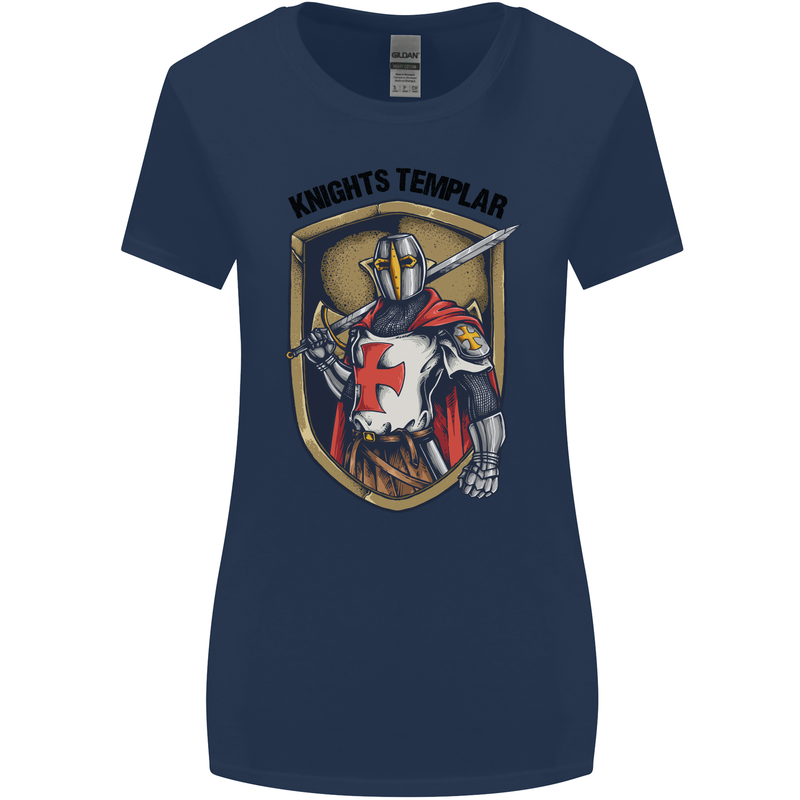 Knights Templar St Georges Day England Womens Wider Cut T-Shirt Navy Blue