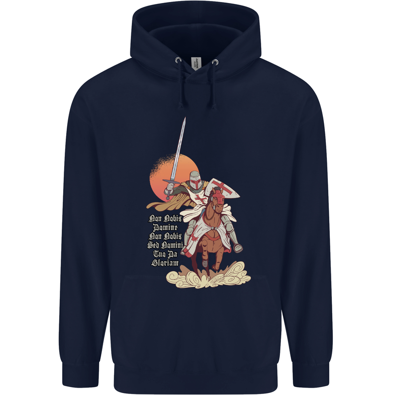 Knights Templar on a Horse Mens 80% Cotton Hoodie Navy Blue