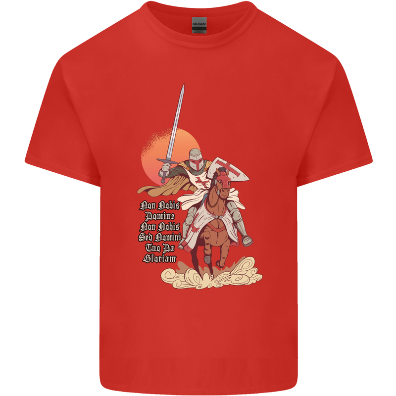 Knights Templar on a Horse Mens Cotton T-Shirt Tee Top Red
