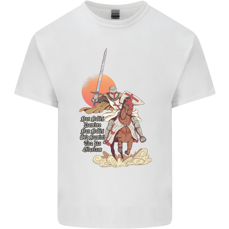 Knights Templar on a Horse Mens Cotton T-Shirt Tee Top White
