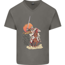 Knights Templar on a Horse Mens V-Neck Cotton T-Shirt Charcoal