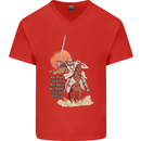 Knights Templar on a Horse Mens V-Neck Cotton T-Shirt Red