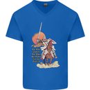 Knights Templar on a Horse Mens V-Neck Cotton T-Shirt Royal Blue
