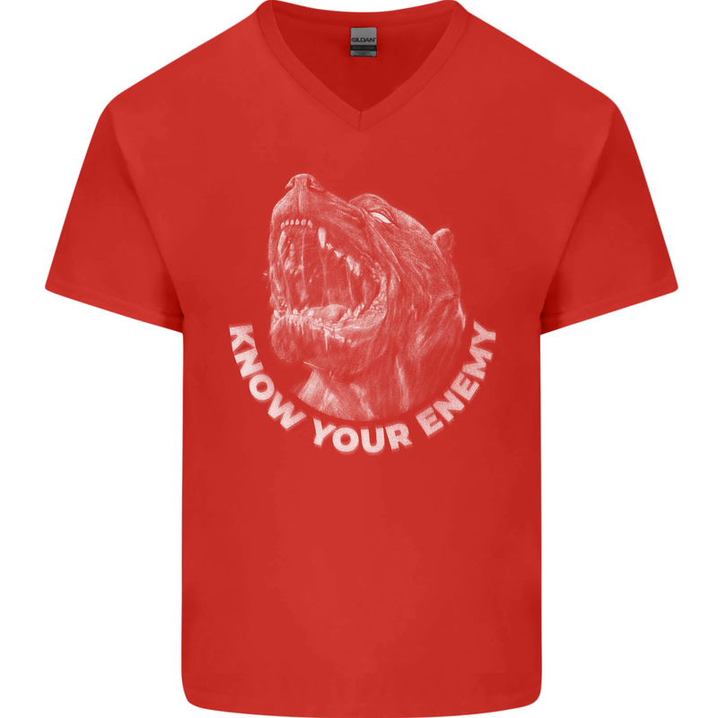 Know Your Enemy Staffy Staffordshire Terrier Mens V-Neck Cotton T-Shirt Red