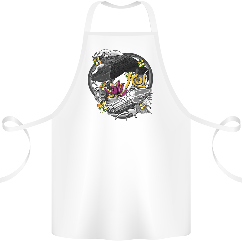 Koi Carp Yin and Yang Fish Pond Cotton Apron 100% Organic White