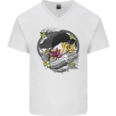 Koi Carp Yin and Yang Fish Pond Mens V-Neck Cotton T-Shirt White