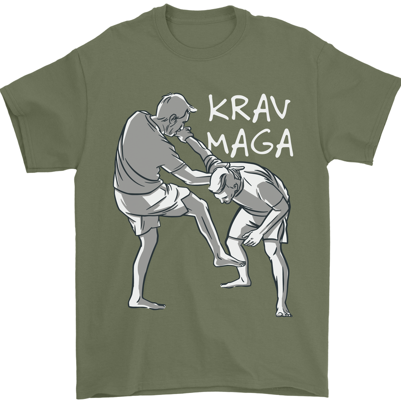 Krav Maga Mixed Martial Arts MMA Fighting Mens T-Shirt Cotton Gildan Military Green
