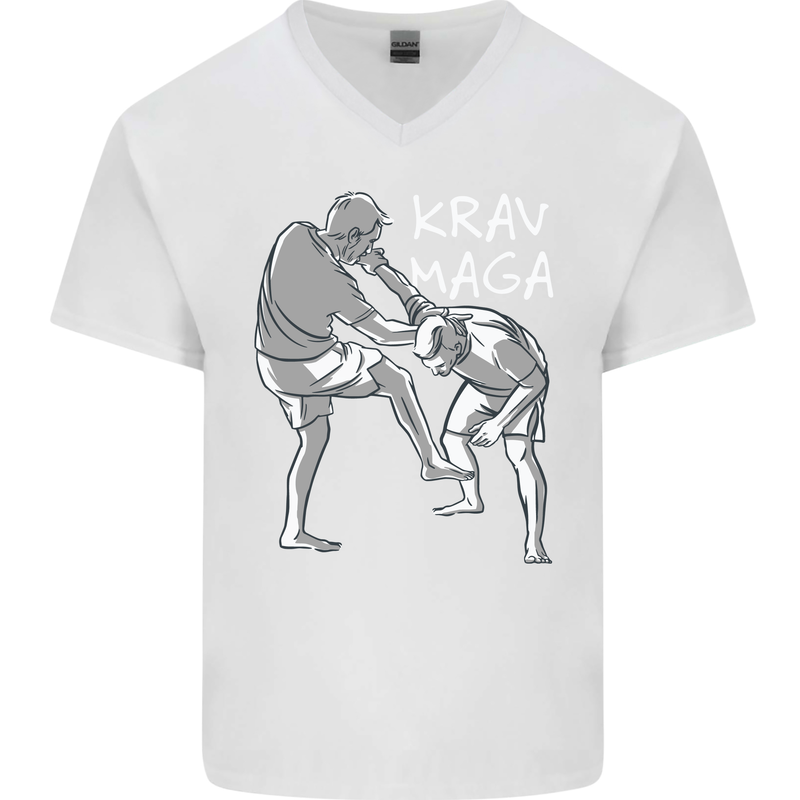 Krav Maga Mixed Martial Arts MMA Fighting Mens V-Neck Cotton T-Shirt White