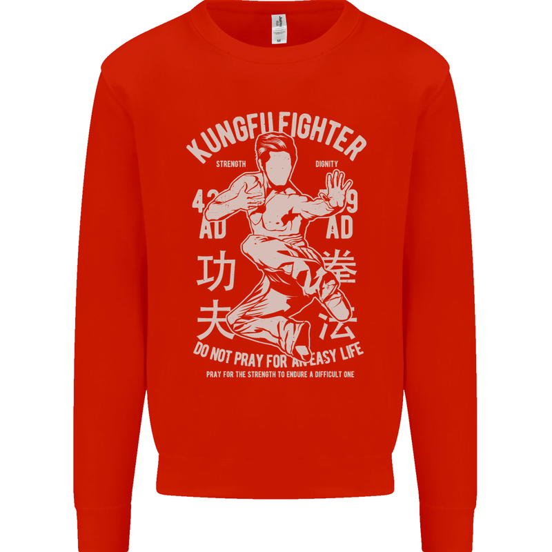 Kung Fu Fighter Mixed Martial Arts MMA Kids Sweatshirt Jumper Bright Red