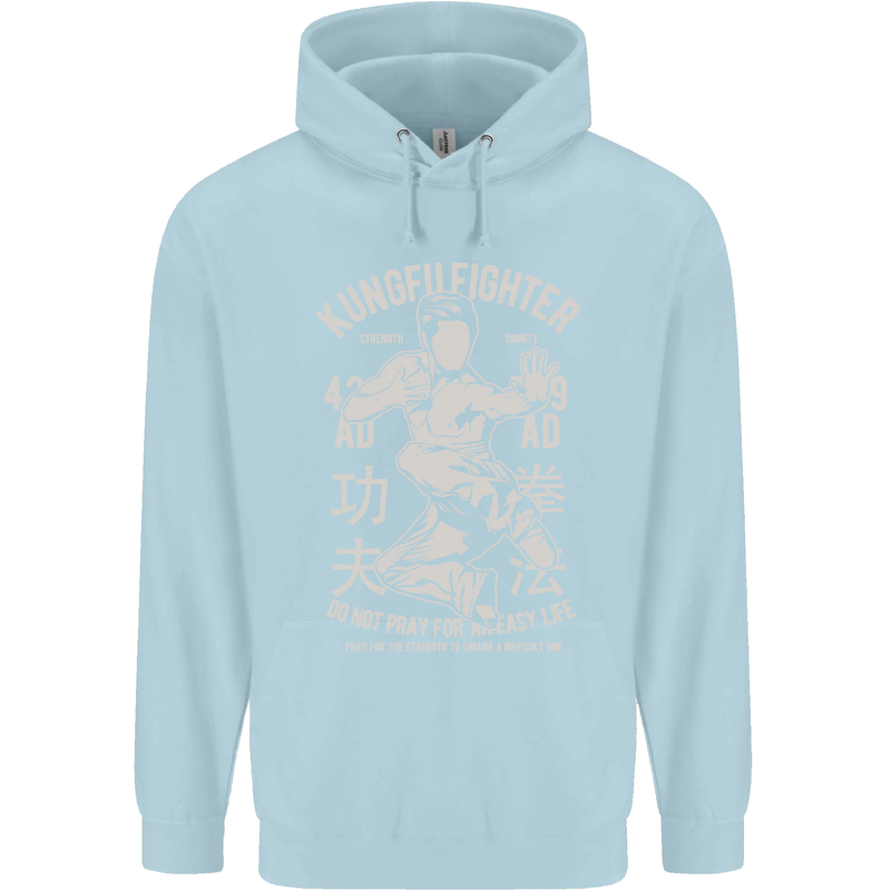 Kung Fu Fighter Mixed Martial Arts MMA Mens 80% Cotton Hoodie Light Blue