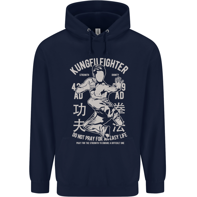 Kung Fu Fighter Mixed Martial Arts MMA Mens 80% Cotton Hoodie Navy Blue