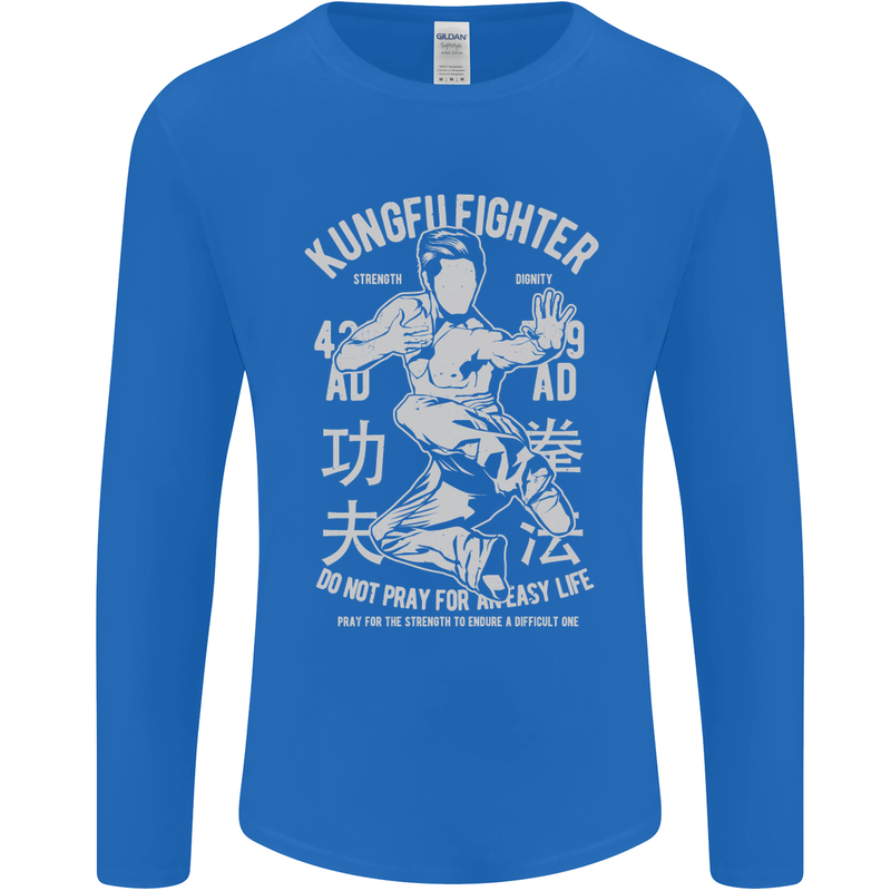 Kung Fu Fighter Mixed Martial Arts MMA Mens Long Sleeve T-Shirt Royal Blue