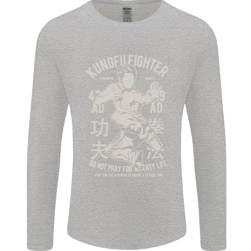Kung Fu Fighter Mixed Martial Arts MMA Mens Long Sleeve T-Shirt Sports Grey