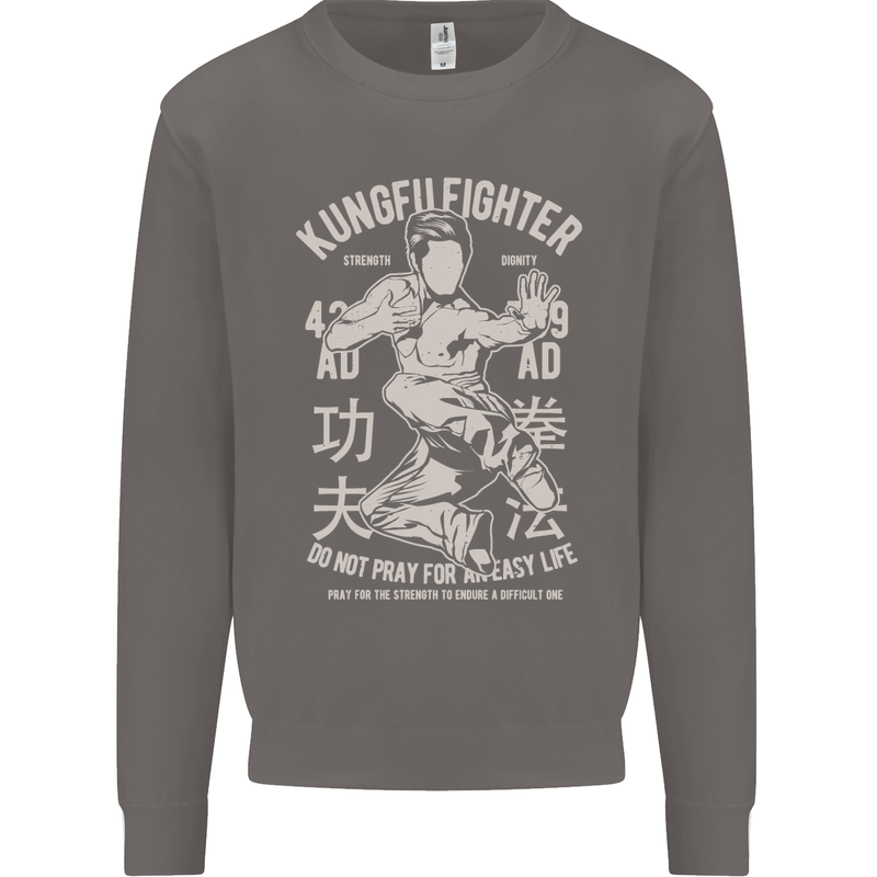 Kung Fu Fighter Mixed Martial Arts MMA Mens Sweatshirt Jumper Charcoal