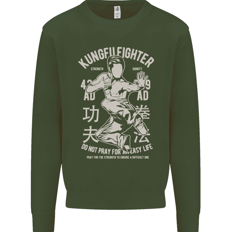 Kung Fu Fighter Mixed Martial Arts MMA Mens Sweatshirt Jumper Forest Green