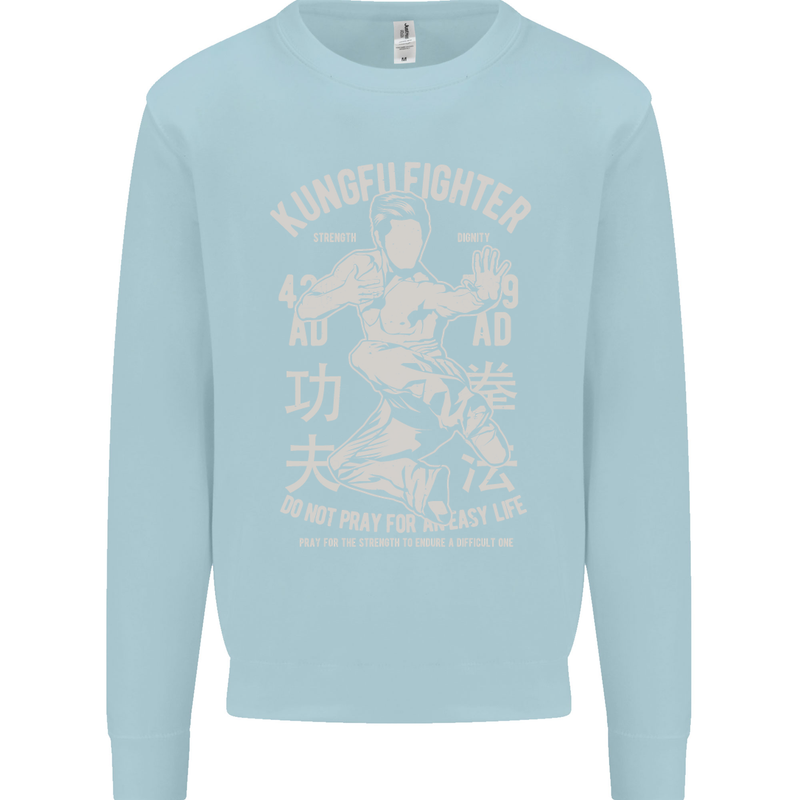 Kung Fu Fighter Mixed Martial Arts MMA Mens Sweatshirt Jumper Light Blue