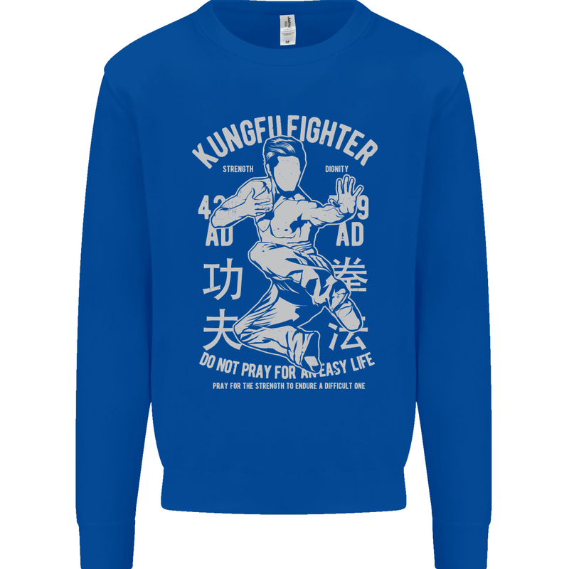 Kung Fu Fighter Mixed Martial Arts MMA Mens Sweatshirt Jumper Royal Blue