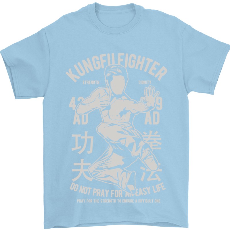 Kung Fu Fighter Mixed Martial Arts MMA Mens T-Shirt Cotton Gildan Light Blue