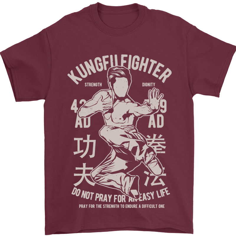 Kung Fu Fighter Mixed Martial Arts MMA Mens T-Shirt Cotton Gildan Maroon