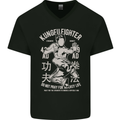 Kung Fu Fighter Mixed Martial Arts MMA Mens V-Neck Cotton T-Shirt Black