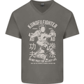 Kung Fu Fighter Mixed Martial Arts MMA Mens V-Neck Cotton T-Shirt Charcoal