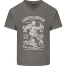 Kung Fu Fighter Mixed Martial Arts MMA Mens V-Neck Cotton T-Shirt Charcoal