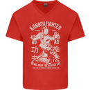 Kung Fu Fighter Mixed Martial Arts MMA Mens V-Neck Cotton T-Shirt Red