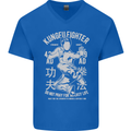 Kung Fu Fighter Mixed Martial Arts MMA Mens V-Neck Cotton T-Shirt Royal Blue