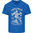 Kung Fu Fighter Mixed Martial Arts MMA Mens V-Neck Cotton T-Shirt Royal Blue