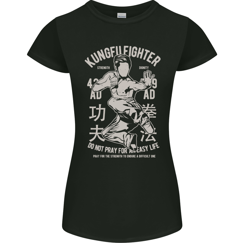 Kung Fu Fighter Mixed Martial Arts MMA Womens Petite Cut T-Shirt Black
