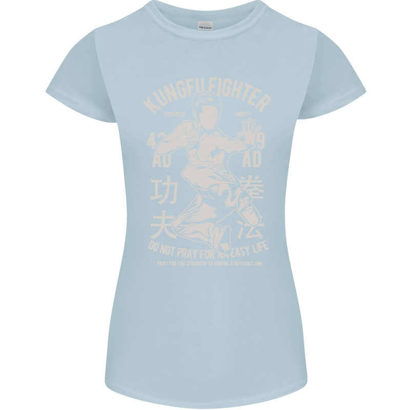 Kung Fu Fighter Mixed Martial Arts MMA Womens Petite Cut T-Shirt Light Blue