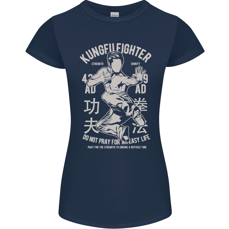 Kung Fu Fighter Mixed Martial Arts MMA Womens Petite Cut T-Shirt Navy Blue