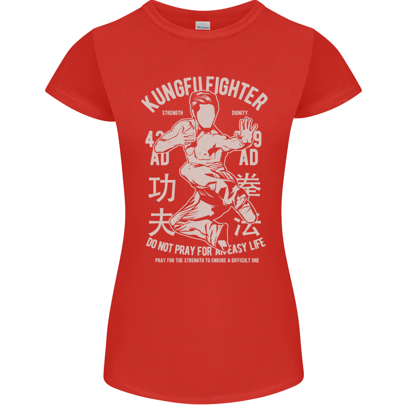 Kung Fu Fighter Mixed Martial Arts MMA Womens Petite Cut T-Shirt Red