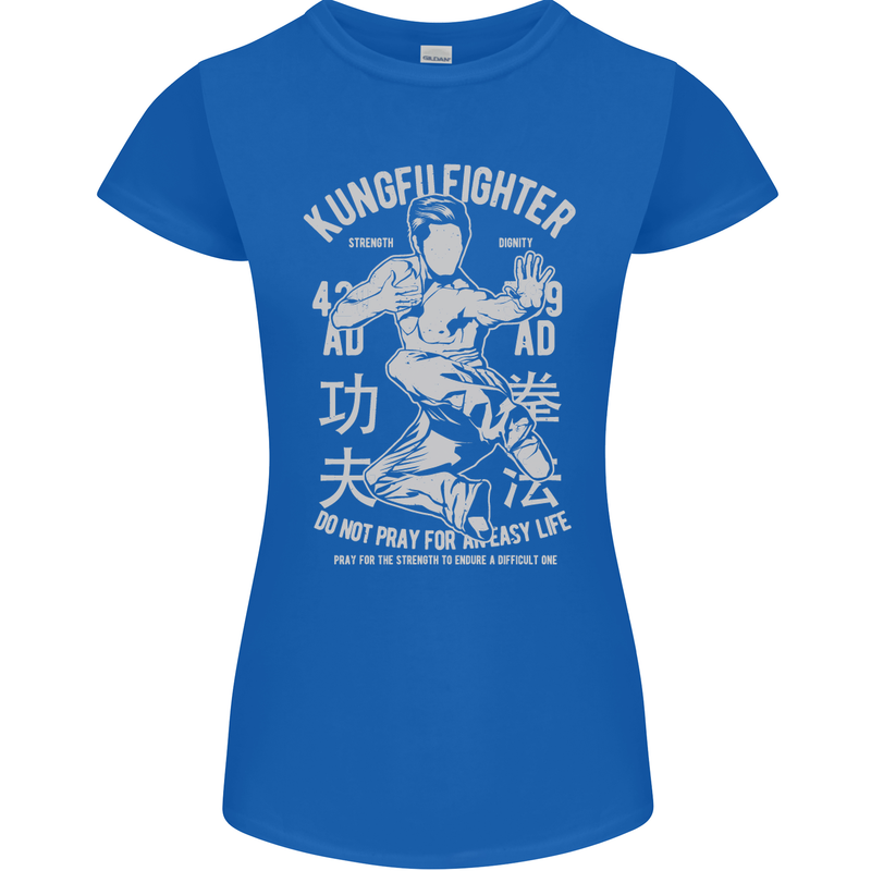 Kung Fu Fighter Mixed Martial Arts MMA Womens Petite Cut T-Shirt Royal Blue