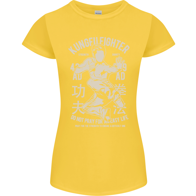 Kung Fu Fighter Mixed Martial Arts MMA Womens Petite Cut T-Shirt Yellow