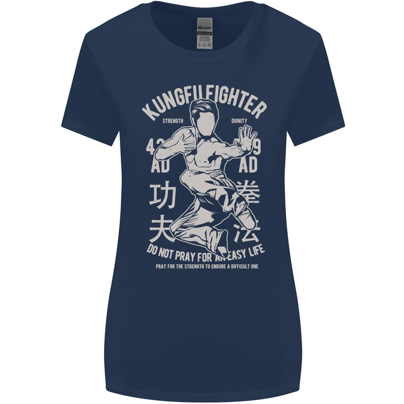 Kung Fu Fighter Mixed Martial Arts MMA Womens Wider Cut T-Shirt Navy Blue