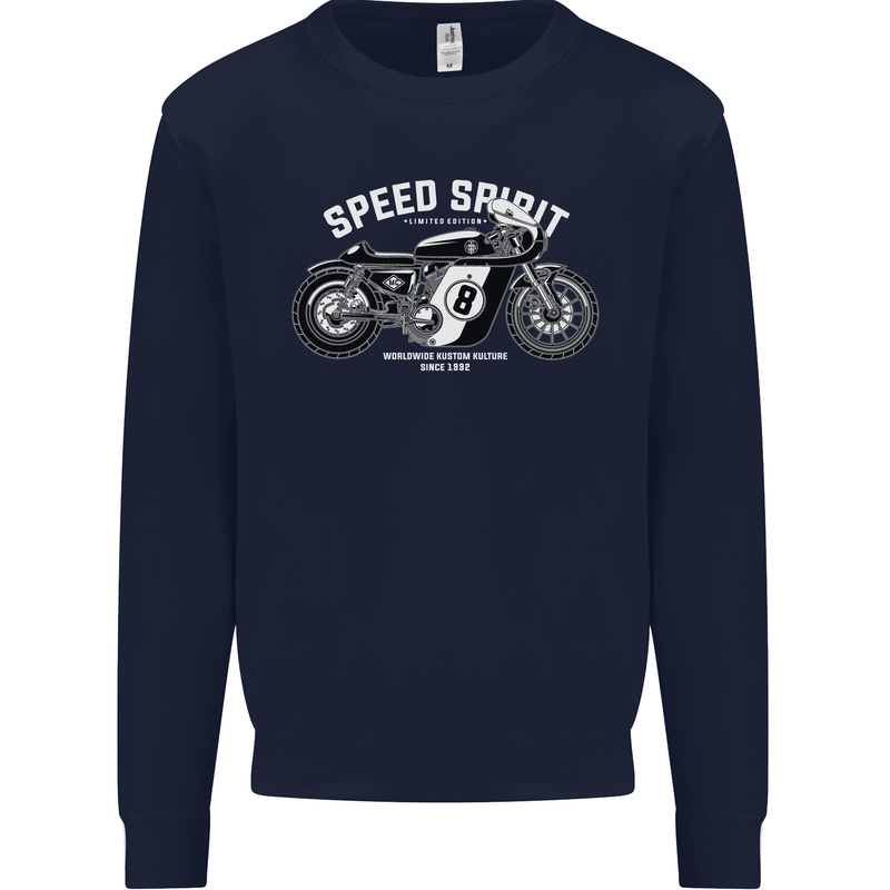 Kustom Kulture Cafe Racer Biker Motorbike Kids Sweatshirt Jumper Navy Blue