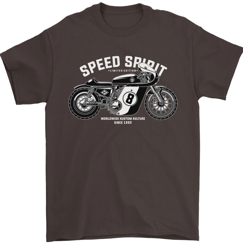 Kustom Kulture Cafe Racer Biker Motorbike Mens T-Shirt Cotton Gildan Dark Chocolate