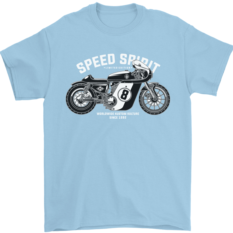 Kustom Kulture Cafe Racer Biker Motorbike Mens T-Shirt Cotton Gildan Light Blue