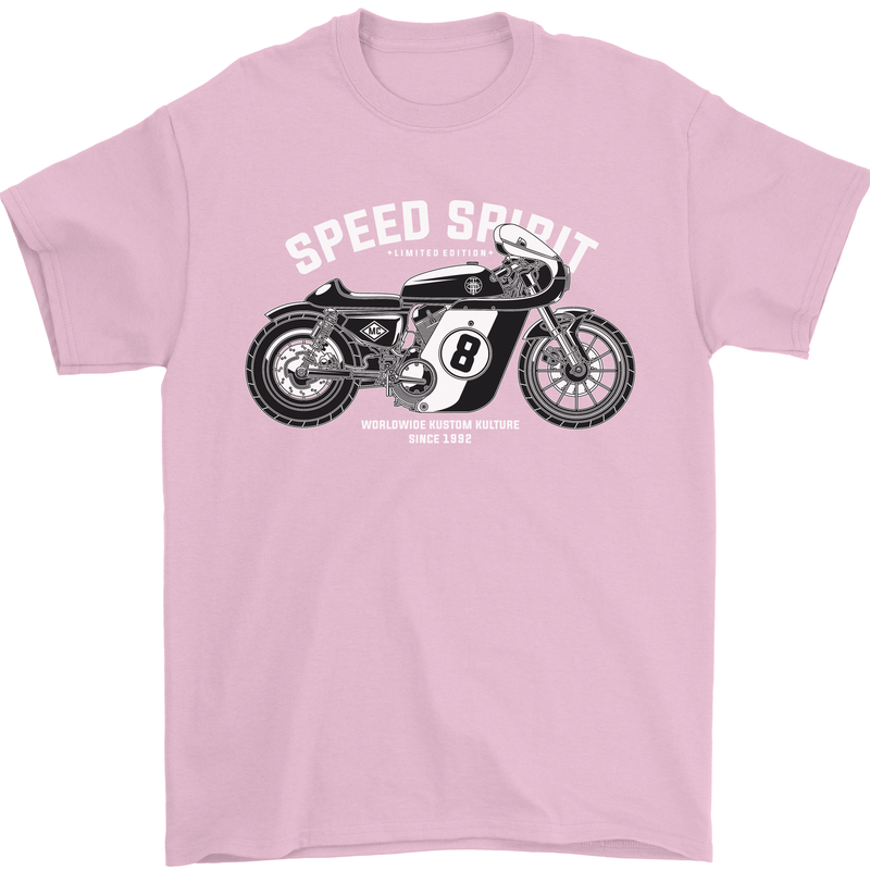 Kustom Kulture Cafe Racer Biker Motorbike Mens T-Shirt Cotton Gildan Light Pink