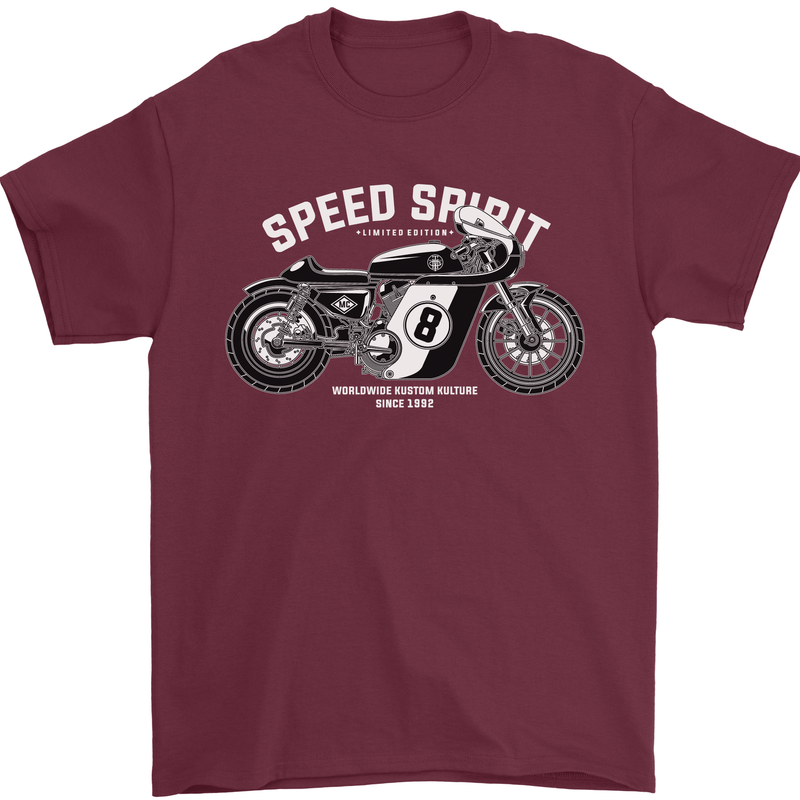 Kustom Kulture Cafe Racer Biker Motorbike Mens T-Shirt Cotton Gildan Maroon