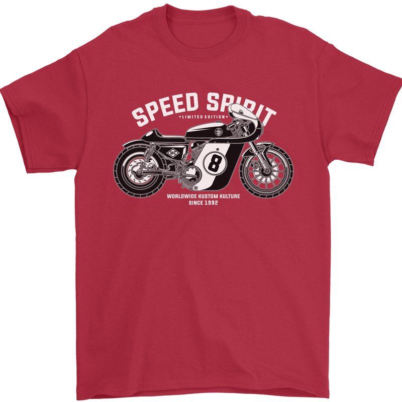 Kustom Kulture Cafe Racer Biker Motorbike Mens T-Shirt Cotton Gildan Red