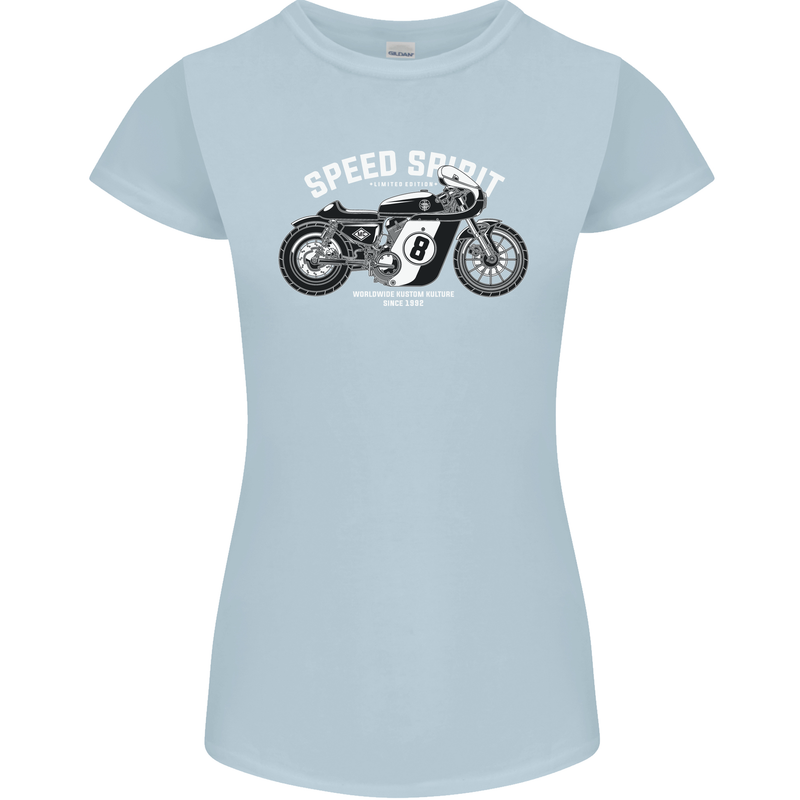 Kustom Kulture Cafe Racer Biker Motorbike Womens Petite Cut T-Shirt Light Blue