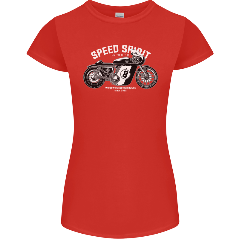 Kustom Kulture Cafe Racer Biker Motorbike Womens Petite Cut T-Shirt Red