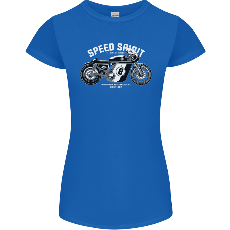 Kustom Kulture Cafe Racer Biker Motorbike Womens Petite Cut T-Shirt Royal Blue