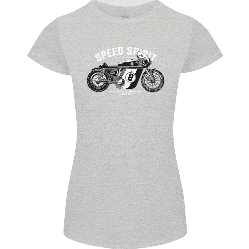 Kustom Kulture Cafe Racer Biker Motorbike Womens Petite Cut T-Shirt Sports Grey