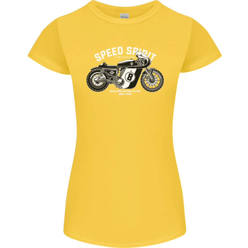 Kustom Kulture Cafe Racer Biker Motorbike Womens Petite Cut T-Shirt Yellow