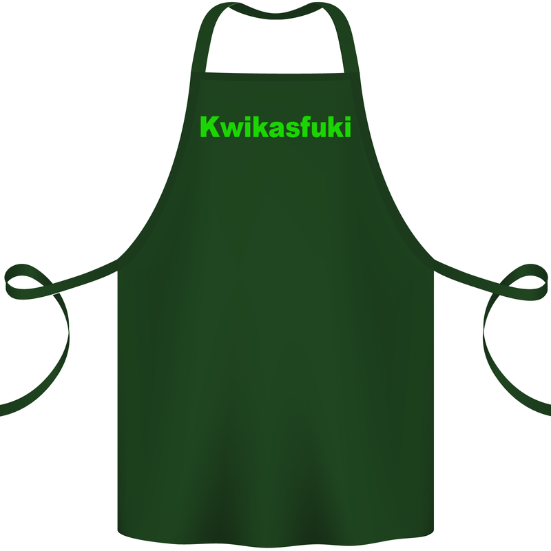 Kwikasfuki Superbike Funny Biker Motorcycle Cotton Apron 100% Organic Forest Green