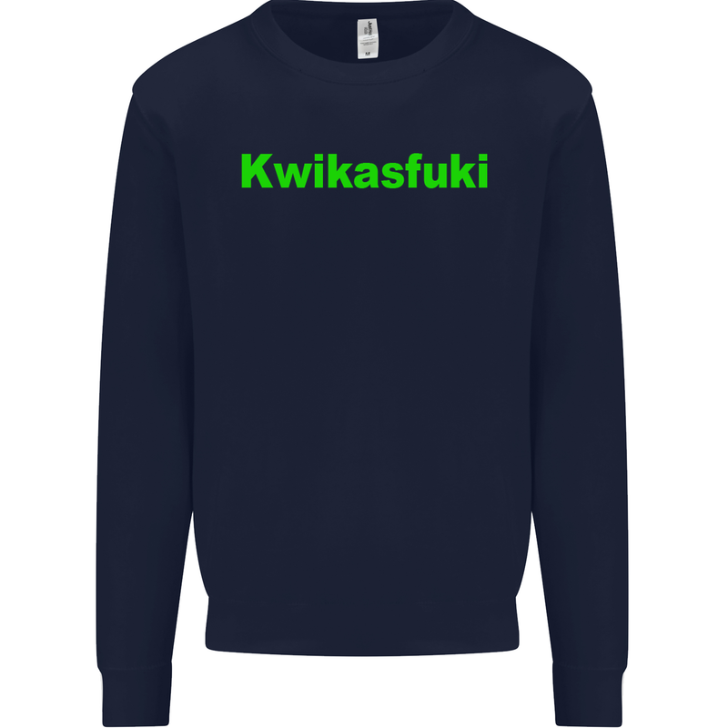 Kwikasfuki Superbike Funny Biker Motorcycle Kids Sweatshirt Jumper Navy Blue